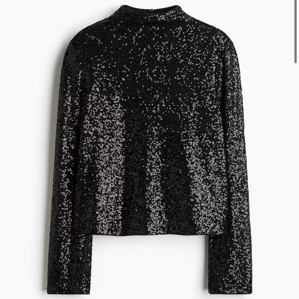 H&M Sequin Black Long Sleeve Top